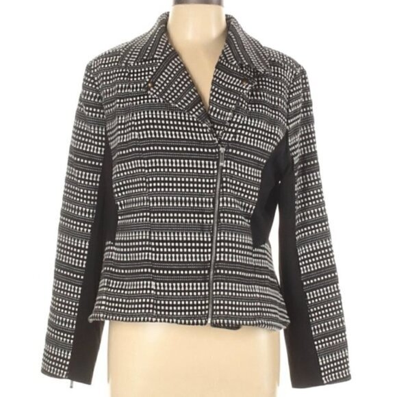 Chico's | Black & White Asymmetrical Zip Moto Jacket - Picture 7 of 10